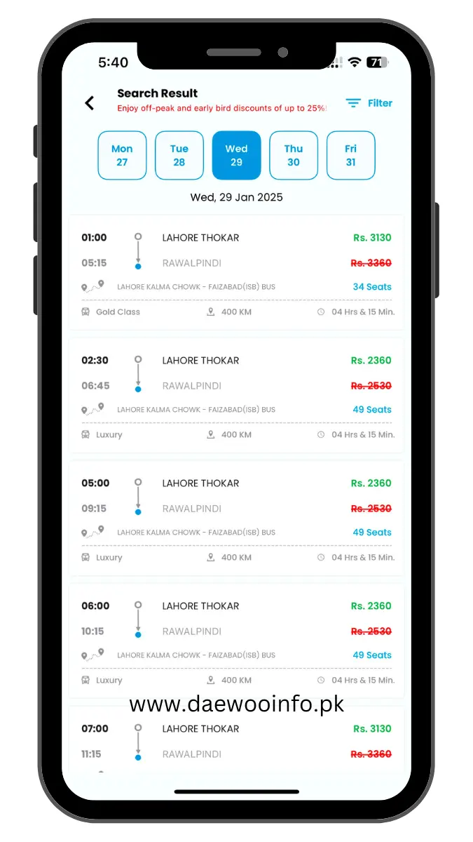 step3-select your bus on daewoo mobile app